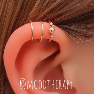 Triple Wrapped Fake Cartilage Upper Ear Cuff Helix Faux Cheater Clip On Earring